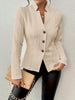 Autumn and Winter Woman Textured Button Front Blazer Stand Collar Long Sleeve Fit for Office and Casual Wear Suit Jacket