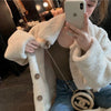Women Autumn Winter Lamb Wool Faux Fur Thick Plush Warm Cardigan Button Overcoat Solid Loose Long-sleeved Casual Top Outerwear