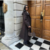 Retro Solid Stand Collar Long Tweed Coat Women Large Lapel Single Breasted Coats With Belt Lady Chic Street Outwear