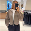 Casual Solid Loose Knit Coat Women All-match Lapel Zippers Full Sleeve Lady Coats Female Autumn Winter Lady Outwears