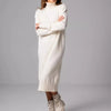 Ribbed Turtleneck Knitted Dress Women Autumn Winter Basic Long Sleeve Sweater Dress Woman Solid Color Long Dresses Female