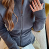 Thickened Warm Fleece Jacket for Women Autumn Winter Simple Versatile Zipper Coats Thumb Hole Design Casual Sport Style Tops