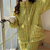 Two Piece Set Women Outfit Autumn Jacquard Textured Stand Collar Long Sleeve Zip Up Fuzzy Teddy Top & Casual Home Pants Set