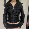 Women Faux Leather Jackets Solid Short Coat Zipper Pocket Turn Down Collar Long Sleeve Waist Cinched Slim Streetwear Autumn
