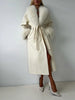 Lace-Up Long Overcoat Women's Coat Office Lady Elegant Woolen Furry Patchwork Long Sleeve Coats Loose Cardigan Jackets