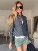 Women's Dark Grey Peplum Cropped Blazer Stand Collar Single Breasted Waist Vintage Coat Spring Chic Lady Streetwear