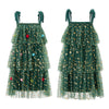 Sequins Star Print Christmas Dress Women's Tie Shoulder Strap Tiered A-Line Tulle Dress for Party Evening Gown Vestidos