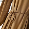 Modest Hijabs Abaya Long Dresses Women Muslim Ramadan O-Neck Pleated Lantern Sleeve Solid Color Ruffles A-Line Robes 3XL