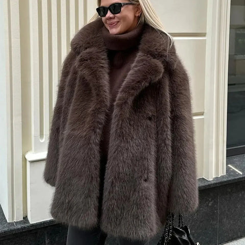 Thick Cotton Winter Fur Coat Women Suit Collar White Medium Long Fox Fur Overcoat Fury Plush Jacket