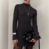Women's Spring Knitted Dress Long Sleeve Semi-High Neck A Line Skirt for an Elegant and Playful Look