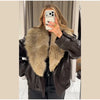 Elegant PU Fur Patchwork Jacket Women Loose Detachable Collar Lapel Double Breasted Jackets Female Winter Warm Outwear