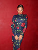 Flower Prints O Neck Women Dresses Sheath Elegant Evening Party Outfits Female Bodycon Long Sleeve Robes