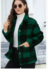 Women Plush Coat Jackets Plaid Print Outerwear Thick Warm Single Breasted Turn Down Collar Overcoat Office Lady Autumn Winter