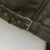 Vintage Loose Pu Faux Leather Short Jacket with Belt Streetwear Female Zipper Retro Moto Biker Coat Outwear Tops