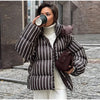 Casual Stripe Women's Padded Jacket Hooded Zipper Warm Thicken Lady Coats Autumn Winter Female Street Outwear