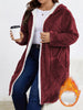 Women Fuzzy Fleece Lined Hooded Long Open Cardigan Warm Sherpa Trim Mid Length Coat With Side Pockets Loose Winter Outerwear