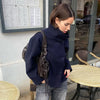 Casual Women's Short Woolen Coat Loose Lapel Single-breasted Long Sleeve Thick Jacket Autumn Winter Lady Elegant Streetwear