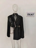 Deconstruction Irregular PU Leather Spliced Blazer Women's Lapel Loose Strap Suit Jacket Autumn