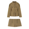 Women Khaki Cargo Two‑Piece Outfit Stand Collar Gold Button Slim Jacket High Waist Shorts Autumn Vintage Street Matching Set