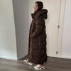 Warm Women's Puffy Quilted Hooded Long Cotton Coat Loose Solid Stand Collar Lace Up Zipper Overcoats Winter Lady Outwear
