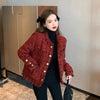 Autumn French High end Temperament Red Fragrant Coat Women's Short Thick Tweed OutwearFashion Women Slim Thicken Jacket