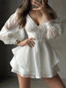 Solid Dresses For Women Deep V Neck Long Sleeves High Waist Patchwork Folds Minimalist Dress Female Clothing