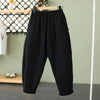 Women's Warm Pants Autumn Winter Vertical line pressed Solid Cotton padded Elastic waist band Buckle Casual Carrot trousers
