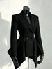 Elegant Autumn Unique Black Blazer Jacket Women Korean Double Breasted Waist Cinched Irregular Hem Office Casual Outfit