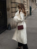 Lace-Up Long Overcoat Women's Coat Office Lady Elegant Woolen Furry Patchwork Long Sleeve Coats Loose Cardigan Jackets