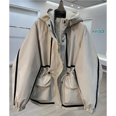 European Goods Ribbon Stitching Contrast Jacket Women's Spring and Autumn Leisure Loose Slim Short Trench Coat