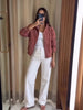 Suede Stand Collar Cropped Jacket Ribbed Hem Autumn Women Retro Daily Outerwear Chic Street Ladies Coat