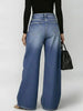 Missuoo Women's Washed Blue High-Waist Metal Grommet Wide Leg Jeans Casual Loose Fit Streetwear Pants Casual Trousers