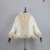 Extra Long Real Genuine Natural Knitted Rabbit Fur Shawl Coat with Fox Fur Collar Women's Knit Jacket Cape