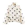 Women Chic Turtleneck Jacket Polka Dot Pattern Long Sleeve Loose Double Pockets Top Spring Autumn Casual Street Coat