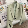 Autumn Solid Color Cropped Suit Jacket for Women Turn Down Collar Single Button Blazer Female Casual Office Lady Blazers Coat