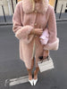 Elegant Faux Fur Collar Coat Women Winter Slim Patchwork Pocket Warm Trench Street Casual Long Faux Fox Fur Outerwear