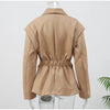 Vintage Oversized Suede Leather Jacket Women Shoulder Pad Full Sleeve One Button Coat autumn Lady Chic Bomber Streetwear