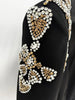 High Street Designer Suit Women Beaded Diamonds Stand Collar Single Button Blazer Wide-leg Pants Set 2PCS
