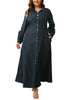Plus Size Dresses for Women Denim Button Solid Long Elegant Maxi Dress Fall Winter Clothes