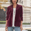 Women Notched Long Sleeve Button Velvet Blazer Casual Pocket Red Soft Slim Jacket Coats SYMCFS-MC646