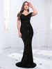 Off The Shoulder Mermaid Evening Dress Red Stretchy Sequin Velvet Slash Neck Floor Length Women Party Dresses