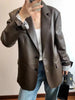 European American Streetwear Leather Jacket For Women Chic Loose Fit Suit Coat Female Flip Pocket Two Bottons White Blazer Mujer