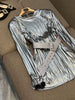 Women's Sexy Glitter Flare Long Sleeve Belted Pleated Mini Party Dress