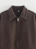 Brown Zipper Woolen Jacket For Women Elegant Lapel Long Sleeve Short Coats Vintage Autumn Lady Street Outerwear