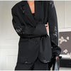 Elegant Stripe Sequin Blazer Jackets Trousers Set Lapel Long Sleeve Coat Wide Leg Long Pants Chic Female Matching Sets
