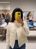 Women Tweed Jacket Stand Collar Fringe Tassel Textured Fabric Zip‑up Long Sleeve Pockets Cropped Coat Elegant Lady Outerwear