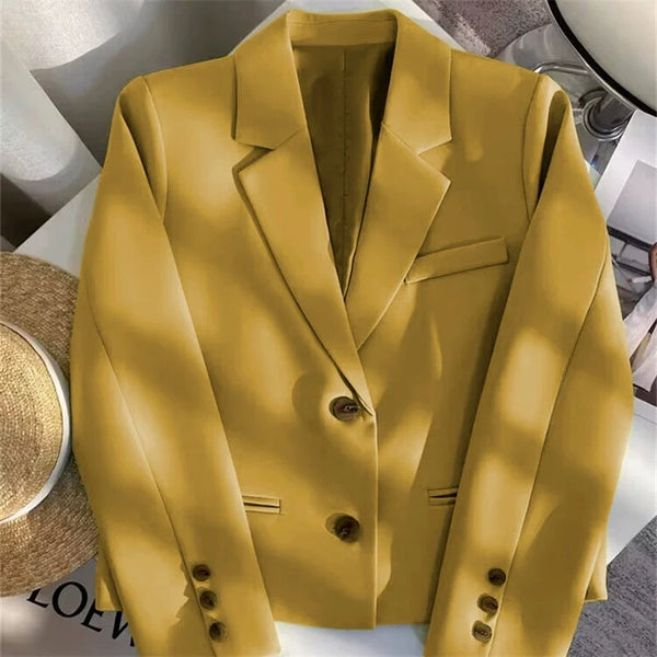 Black Cropped Blazers Woman Outerwear All-match Notched Collar Crop Jacket Women Korean Chic Single-breasted Suit Coat