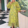 Women Elegant Leopard Print Organza Dress O Neck Oversized Puff Long Sleeve Ruffle Hem Loose Fit Casual Party Church Event Gown