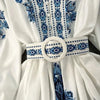 Autumn Women's V-neck Long Sleeved Bohemian Printed Dress Retro Lantern Sleeve Chinese Style Blue White Porcelain Dress