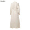 Women Autumn OL Work Dress Elegant Lapel Long Sleeve Office Dresses Solid Belted Robe Stylish A Line Party Vestidos